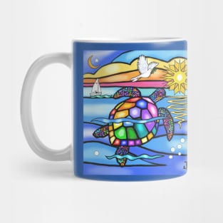 Stained Glass Style Sea Turtle Swims Toward Home Mug